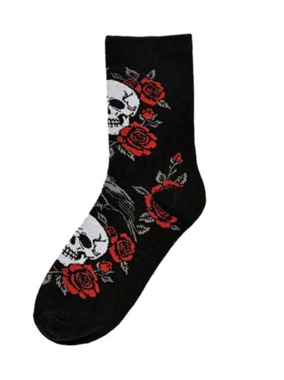 Skull & Rose Crew Socks - Black/Red